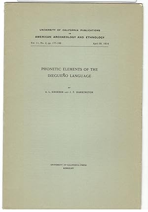 Image du vendeur pour Phonetic Elements of the Diegueno Language mis en vente par Eureka Books