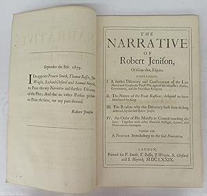 The Narrative of Robert Jenison, Of Grays-Inn, Esquire