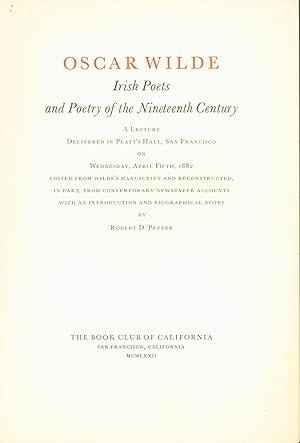 Seller image for Irish Poets and the Poetry of the Nineteenth Century (prospectus) for sale by Eureka Books