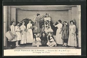 Bild des Verkufers fr Carte postale Saint-Marcel, Union Musicale - Concerts des 2, 9 Avril 1911, Le Langage des Fleurs zum Verkauf von Bartko-Reher