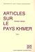 Bild des Verkufers fr Articles Sur Le Pays Khmer. Vol. 2 zum Verkauf von RECYCLIVRE