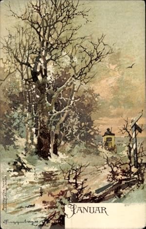 Künstler Ansichtskarte / Postkarte Guggenberger, Thomas, Monat Januar, Winter, Allegorie