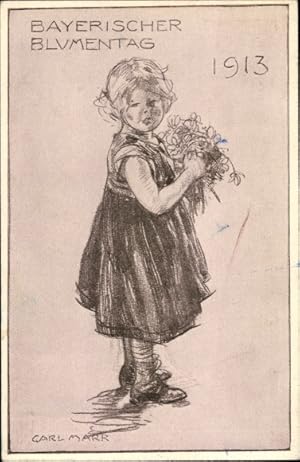 Ganzsache Künstler Ansichtskarte / Postkarte Marr, Carl, Bayerischer Blumentag 1913, Mädchen mit ...