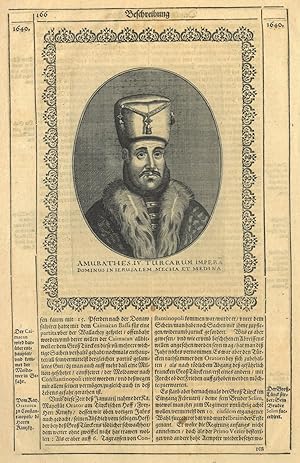 Seller image for MURAD IV., Sultan (1609 - 1640). "Amurathes IV. Turcarum Imperator Dominus in Ierusalem, Mecha et Medina". Brustbild nach viertelrechts im Oval des trkischen Herrschers (seit 1623). for sale by Peter Bierl Buch- & Kunstantiquariat Inh.: Andrea Bierl