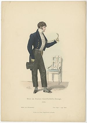 Antique Costume Print of a Gentleman in Parisian costume by Lipperheide (c.1880)