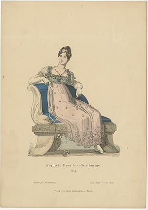 Antique Costume Print of an English Noblewoman by Lipperheide (c.1880)