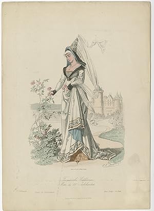 Antique Costume Print of a French Noblewoman by Lipperheide (c.1880)