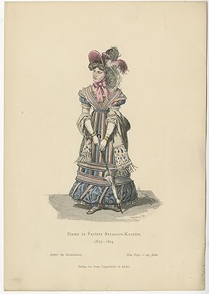 Antique Costume Print of a Lady in Parisian Costume by Lipperheide (c.1880)