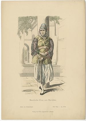 Antique Costume Print of a Moorish Woman from Morocco by Lipperheide (c.1880)
