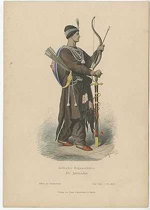 Antique Costume Print of an Indian Archer by Lipperheide (c.1880)