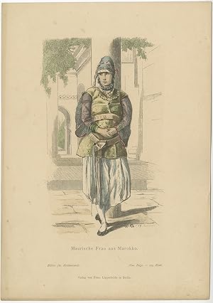 Antique Costume Print of a Moorish Woman from Morocco by Lipperheide (c.1880)