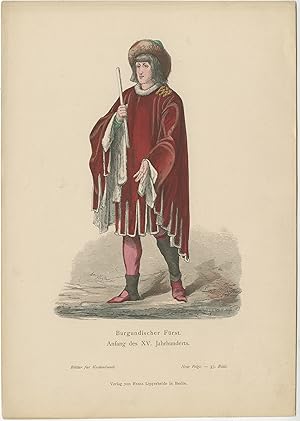 Antique Costume Print of a Burgundian Prince by Lipperheide (c.1880)