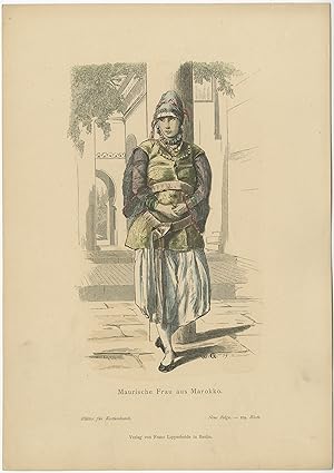 Antique Costume Print of a Moorish Woman from Morocco by Lipperheide (c.1880)