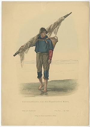 Antique Costume Print of a Shrimp Fisherman from Flanders by Lipperheide (c.1880)