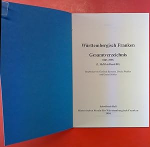 Bild des Verkufers fr Wrttembergisch Franken Gesamtverzeichnis 1847-1996 (1. Heft bis Band 80) zum Verkauf von biblion2