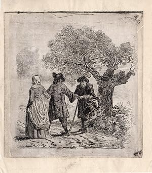Antique Master Print-BEGGAR-ALMS-WILLOW-TREE-Craeyvanger-circa 1850