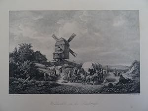 (Neukirchen bei Chemnitz 1821 - 1900 Loschwitz). Windmühle an der Landstraße. Radierung von Ludwi...