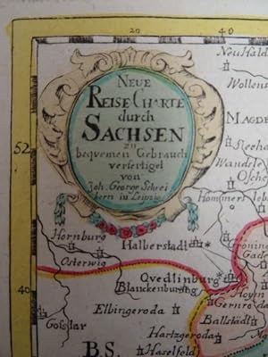 Neue Reise Charte durch Sachsen zu bequemen Gebrauch verfertigt. Altkolorierte Kupferstichkarte v...