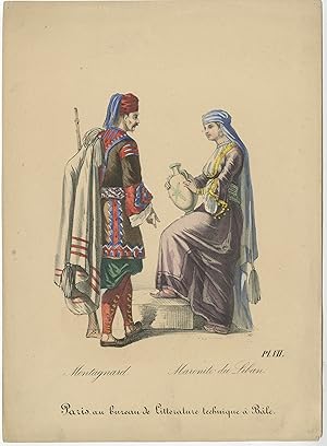 Antique Print of Inhabitants of Lebanon (c.1860)