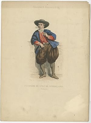 Antique Print of a Fisherman from Schokland (c.1860)