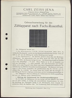 Gebrauchsanweisung für den Zählapparat nach Fuchs-Rosenthal. Zeiss-Druckschrift Mikro 111/5.