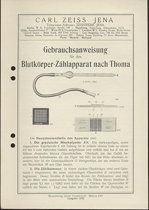 Gebrauchsanweisung für den Blutkörper-Zählapparat nach Thoma. Ausgabe 1928. Zeiss-Druckschrift Mi...
