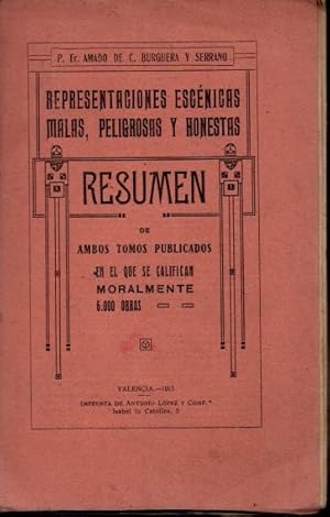 Imagen del vendedor de REPRESENTACIONES ESCNICAS MALAS, PELIGROSAS Y HONESTAS. RESUMEN DE AMBOS TOMOS PUBLICADOS (EN EL QUE SE CALIFICAN NMORALMENTE 6000 OBRAS). a la venta por Books Never Die