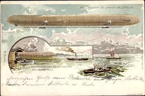 Künstler Litho Fuchs, Karl, Luftschiff über dem Bodensee, Zeppelin