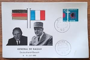 AK Ansichtskarte zum Deutschland-Besuch 4.-5. Juli 1963 General de Gaulle / Konrad Adenauer