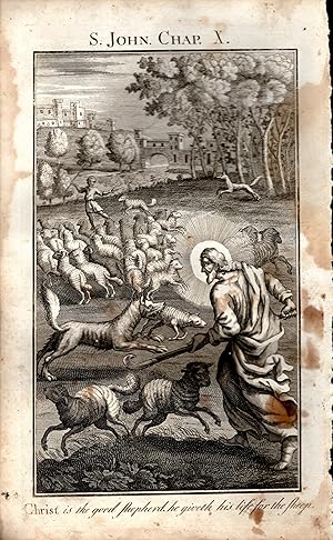 Immagine del venditore per St. John, Chap.XI: "Christ is the Good shepherd, he Giveth His Life for the Sheep":.full Page Engraving from History of the Old and New Testamet; or, A Family Bible.1735 ENGRAVING venduto da Dorley House Books, Inc.