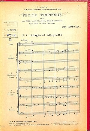 Seller image for A La Societe de Musique de Chambre Pour Instruments a Vent Petite Symphonie pour une Flute deux Hautbois deux Clarinettes deux Cors et duex Bassons for sale by WeBuyBooks