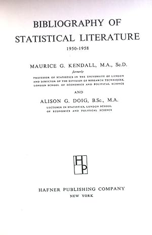 Imagen del vendedor de Bibliography of Statistical Literature 1950 - 1958. a la venta por books4less (Versandantiquariat Petra Gros GmbH & Co. KG)