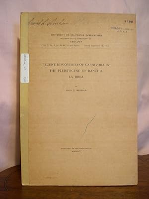 RECENT DISCOVERIES OF CARNIVORA IN THE PLEISTOCENE OF RANCHO LA BREA; BULLETIN OF THE DEPARTMENT ...