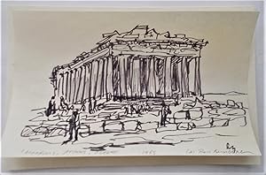 Original Felt Pen Drawing "Acropolis, Athens, Greece" (1985) Signed By Artist Ron Blumberg