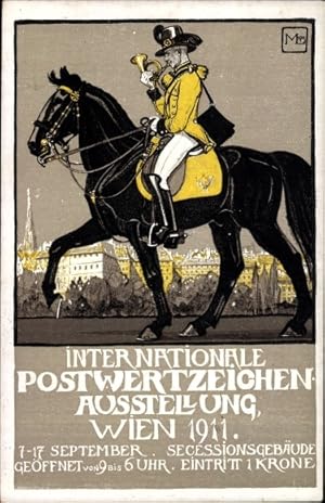 Künstler Ansichtskarte / Postkarte Wien, Internationale Postwertzeichen Ausstellung 1911, Postbot...