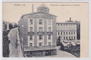 98276 Ak Limbach i.Sa. Weststrasse und Fabrik Conradi und Friedemann um 1920
