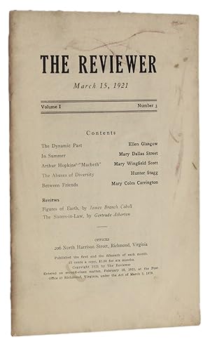 Immagine del venditore per THE REVIEWER: March 15, 1921 (Volume 1, Number 3) venduto da Michael Pyron, Bookseller, ABAA