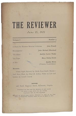 Imagen del vendedor de THE REVIEWER: June 15, 1921 (Volume 1, Number 9) a la venta por Michael Pyron, Bookseller, ABAA