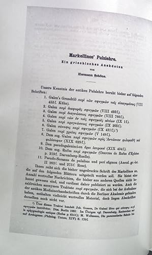 Bild des Verkufers fr Markellinos' Pulslehre. Ein griechisches Anekdoton. aus: Festschrift zur 49. Versammlung Deutscher Philologen und Schulmnner in Basel im Jahre 1907 (Nachdruck) zum Verkauf von books4less (Versandantiquariat Petra Gros GmbH & Co. KG)