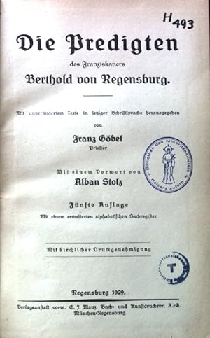 Bild des Verkufers fr Die Predigten des Franziskaners Berthold von Regensburg. zum Verkauf von books4less (Versandantiquariat Petra Gros GmbH & Co. KG)