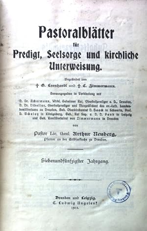 Seller image for Pastoralbltter fr Predigt, Seelsorge und kirchliche Unterweisung; 57. Jahrgang; for sale by books4less (Versandantiquariat Petra Gros GmbH & Co. KG)