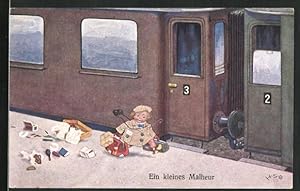Seller image for Knstler-Ansichtskarte H.S.B.: Ein kleines Malheur, Kind hat am Bahnsteig Koffer verloren for sale by Bartko-Reher