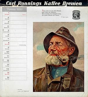 Kunstblatt-Kalender 1939 - Carl Ronnings Kaffee; 24 Kalenderseiten mit Bildern - Rückseiten mit I...