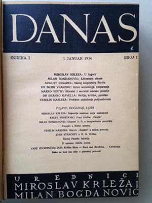 Bild des Verkufers fr DANAS nos. 1 to 5, index. Complete set. Belgrade, 1934. zum Verkauf von Le Grand Verre