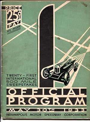 Indianapolis Motor Speedway Indy 500 Race Program 5/30/1933-