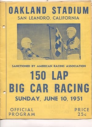 Oakland Stadium 150 Lap Big Car Race Program6/10/1952-AAA sanctioned-San Leandro CA-car pix-VG