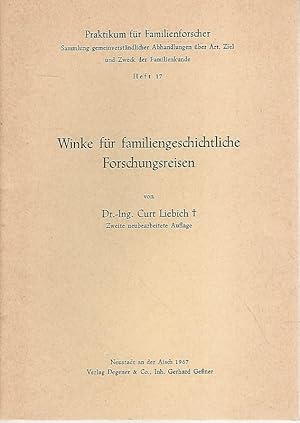 Bild des Verkufers fr Winke fr familiengeschichtliche Forschungsreisen. Praktikum fr Familienforscher ; H. 17. zum Verkauf von Lewitz Antiquariat