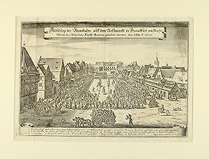 Bild des Verkufers fr Abbildung der Rennbahn auff dem Rossmarckt in Franckfurt am Mayn Allwoh das Ritterliche Kpffe Rennen gehalten worden. den 30 Jun - 10 Jully A. 1658. zum Verkauf von Antiquariat Peter Fritzen