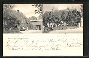 Ansichtskarte Koppelheck, Gasthaus mit Handlung v. R. H. Marten, Schule