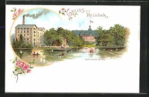 Bild des Verkufers fr Lithographie Reinbek, Hotel Schloss mit Fabrik zum Verkauf von Bartko-Reher